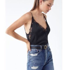 Urban Outfitters Lace Trim Satin Cami in Black, SM